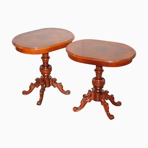 Burr Walnut Oval Side Tables, Set of 2