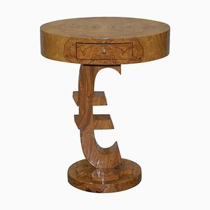 Mesa auxiliar estilo Art Déco de madera nudosa de nogal