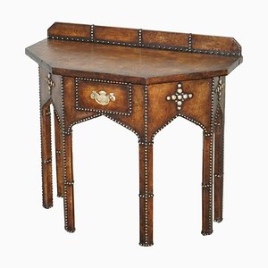 Table Console Style Pugin en Cuir Marron