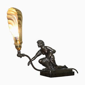 Art Deco Marble & Bronze Statue Table Lamp