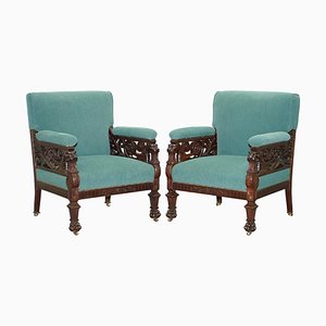 Victorian Lion Hairy Paw Griffon Armchairs by William Kent, Set of 2