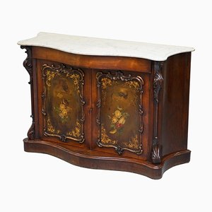 Victorian Marble Topped Serpentine Carved Sideboard
