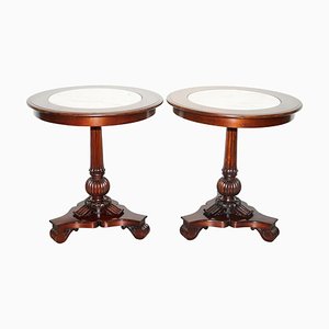 American Hardwood Marble Topped Side Tables by Ralph Lauren, Set of 2