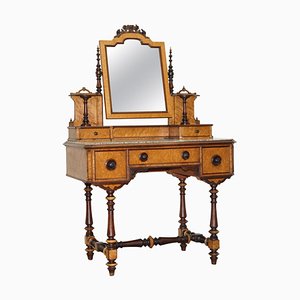 Victorian Burr Satinwood Dressing Table with Marble Top, 1880s