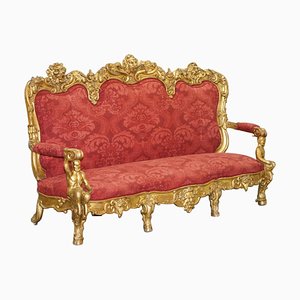 French Baroque Gold Giltwood Sofa, 1860s