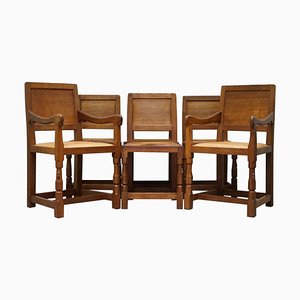 Honeycomb Oak Dining Chairs from Robert Mouseman Thompson, 1950s, Set of 6
