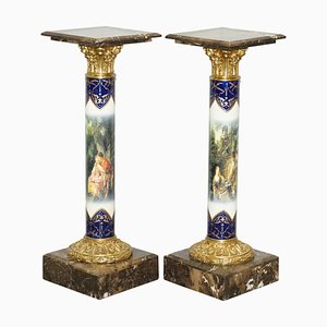 Colonne vintage in marmo, bronzo dorato e porcellana, Francia, set di 2