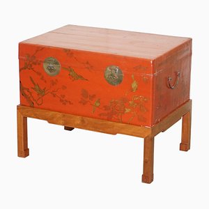 Table Basse Vintage Chinoiserie Peinte à la Main avec Espace de Rangement