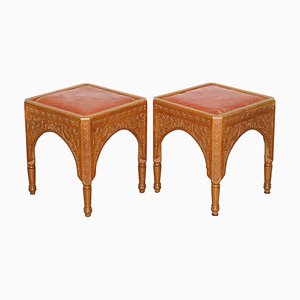Set of Antique Victorian Hand Carved Asethetic Movement Stools, 19th Century