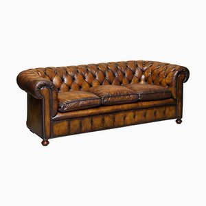 Canapé Chesterfield Club en Cuir Marron Teint à la Main, Angleterre, 1950s