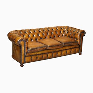 English Hand Dyed Cigar Brown Leather Chesterfield Club Sofa, 1960s