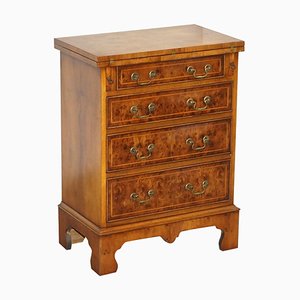 Sublime Burr Walnut Side Table Chest of Drawers with Butlers Serving Tray