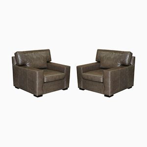 Large Gray Leather Armchairs, Set of 2