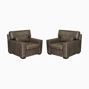 Set of Large Gray Leather Armchairs