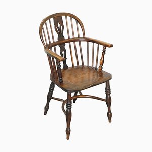 Antique Victorian English Elm & Ashwood Windsor Armchair, 19th Century