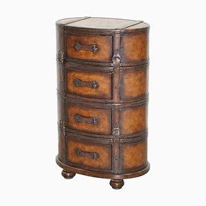 Fully Restored Oval Tallboy Chest of Drawers in Hand Dyed Brown Leather