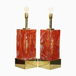 Large Marbled Table Lamps in Murano Glass, Set of 2