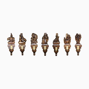 Norwegian Hand Carved Fairy Tale Wall Sconces by Asbjornsen and Moe, 1934, Set of 7