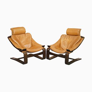 Set of Mid-Century Swedish Cognac Leather Armchairs by Ake Fribytter for Nelo Mobel
