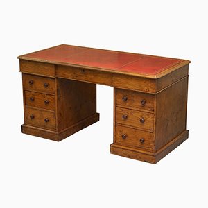 Antique Pollard Oak Partner Desk in Oxblood Leather from Howard & Sons, 1880s