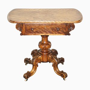 Early Victorian Walnut Side Table with Ornately Carved Base & Legs