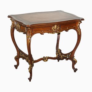 Late Victorian French Pine Brown Leather Gold Gilt Desk, 1900s