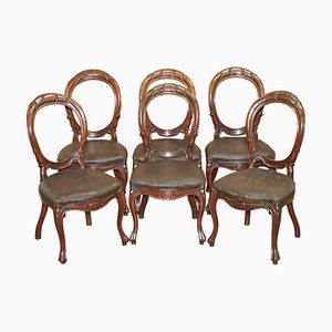 Victorian Hand Carved Medallion Back Dining Chairs, Set of 6