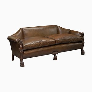 Brown Leather and Carved Frame Sofa, 1810s