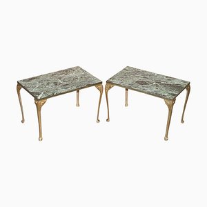 Tables d'Appoint avec Plateau en Marbre Vert et Cadre en Bronze, Set de 2