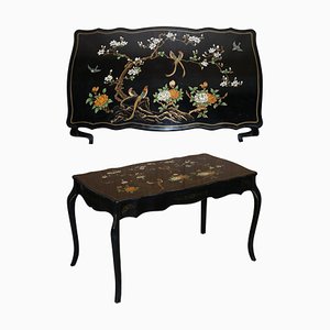 Black Lacquered & Polychrome Painted Desk