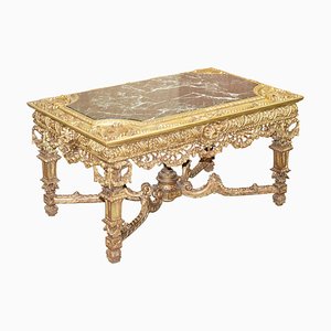Großer Continental Tisch aus vergoldetem Holz & Marmor, 19. Jh