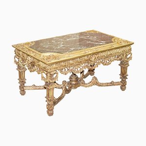 Large 19th-Century Continental Carved Giltwood and Marble Centre Table