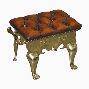 Chesterfield Hand Dyed Cigar Brown Leather Footstool from Jans of London