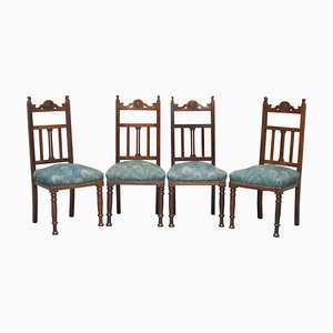 Victorian Oak & Hera Upholstery Carved Dining Chairs from Liberty's, London, Set of 4