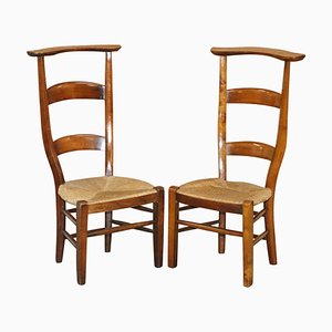 Hand Carved High Back Prayer Chairs, 1840s, Set of 2