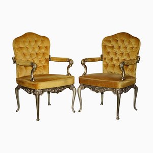 Poltrone Hollywood Regency con struttura in ottone, Italia, anni '60, set di 2