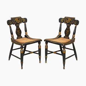 Georgianische Ebonisierte Baltimore Bergere Beistellstühle mit vergoldetem Gestell, 1820er, 2er Set