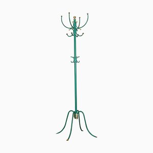 Appendiabiti vittoriano in ferro battuto verde e foglia d'oro