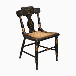 Georgian Baltimore Ebonised & Painted Gilt Bergere Side Chair, 1820s