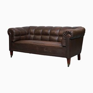 Victorian Swedish Brown Leather Chesterfield Sofa, 1860s