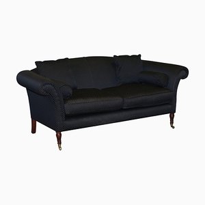 Handmade Black & Silver Upholstered Sofa with Light Hardwood Frame