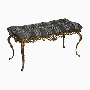 French Gold Gilt Brass Bench with Chesterfield Upholstery, 1920s