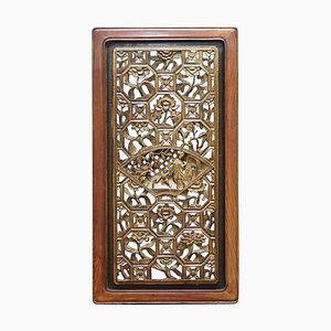 Chinese Gold Leaf Painted & Carved Wall Panel in Teak