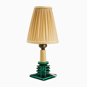 Ceramic Table Lamp with Fabric Shade, 1920s