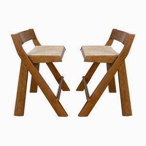 Set of Vintage Italian Compass Counter Stools in Wood in the style of Le Corbusier