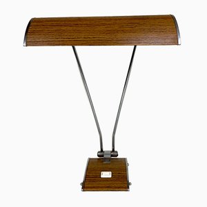 Art Deco Desk Lamp in Chromed Iron and Wood by Eileen Gray for Jumo