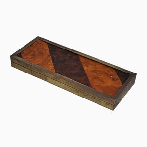 Wooden and Brass Cigarette Rack, 1970s
