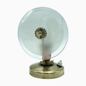 Lámpara de mesita de noche de latón y vidrio, años 50