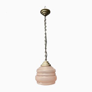 Art Deco Hanging Lamp in Pink Glass