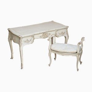 Antique French Louis XV Style Bureau and Stool, Set of 2